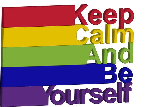 LGBT concept, motivating phrase in the colors of the rainbow. Keep calm and be yourself — Stock Vector