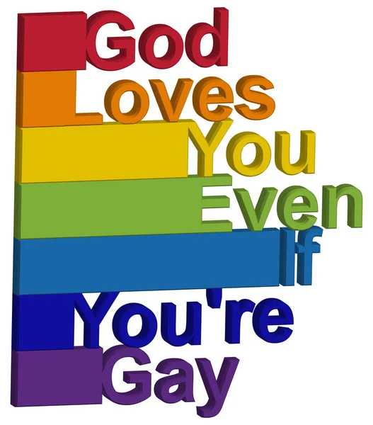 Concept LGBT, phrase motivante aux couleurs de l'arc-en-ciel. Dieu t'aime même si tu es gay — Image vectorielle