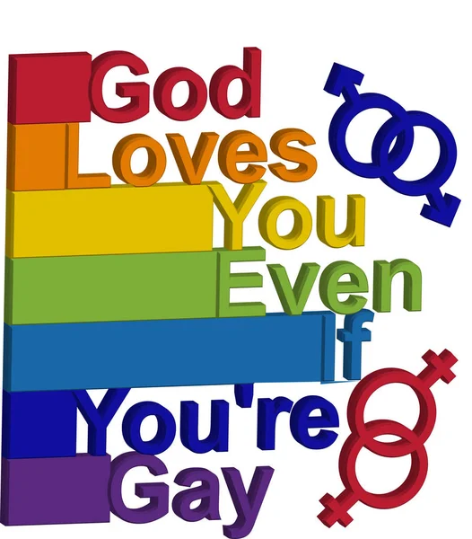 Concepto LGBT, frase motivadora en los colores del arco iris. Dios te ama incluso si eres gay — Vector de stock