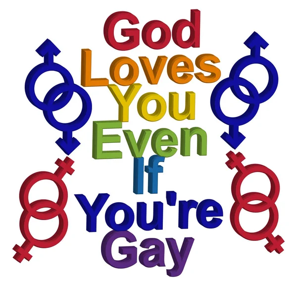 Conceito LGBT, frase motivadora nas cores do arco-íris. Deus ama você mesmo se você é gay —  Vetores de Stock