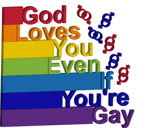 Conceito LGBT, frase motivadora nas cores do arco-íris. Deus ama você mesmo se você é gay —  Vetores de Stock
