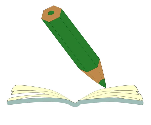 Illustration d'un crayon de dessin animé écrit dans un livre — Image vectorielle