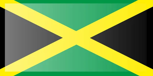 ジャマイカの旗を振る。ちらつくテキスタイルのジャマイカの旗。十字架、黒、緑、金. — ストックベクタ