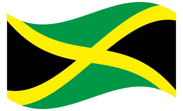 Bandeira acenando da Jamaica. Fluttering bandeira jamaicana têxtil. A Cruz, Preto, verde e ouro . —  Vetores de Stock