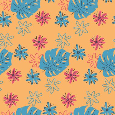 monstera el sorunsuz desen çizilmiş bırakır. Tropikal arka plan.