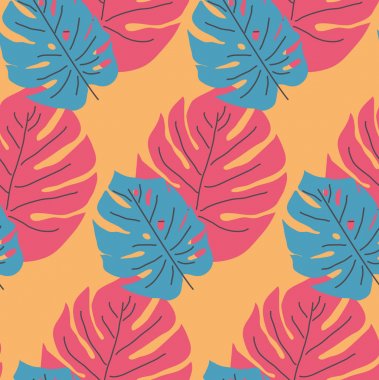 monstera el sorunsuz desen çizilmiş bırakır. Tropikal arka plan.