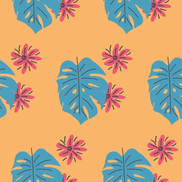 Hojas de monstera dibujado a mano patrón sin costura. Contexto tropical . — Vector de stock