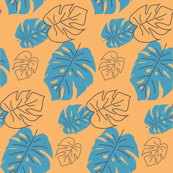 Бесшовный рисунок с тропическими листьями. Ручная печать лета . — стоковый вектор