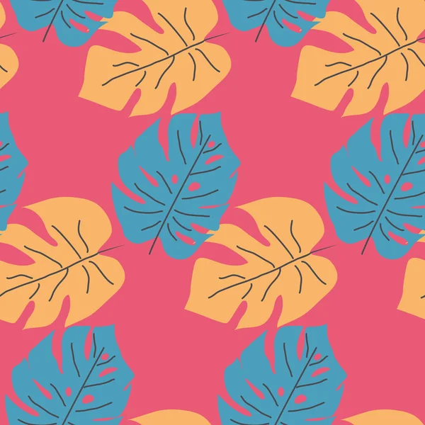 Nahtloses Muster mit tropischen Blättern. Handgezeichneter Sommerdruck. — Stockvektor