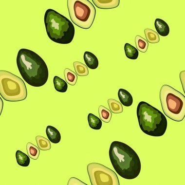 Avokado dikişsiz desen. Bütün ve dilimlenmiş avokado