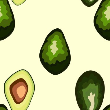 Avokado dikişsiz desen. Bütün ve dilimlenmiş avokado