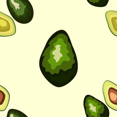 Avokado dikişsiz desen. Bütün ve dilimlenmiş avokado