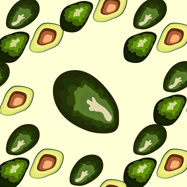 Patrón sin costura de aguacate. Aguacate entero y en rodajas — Vector de stock