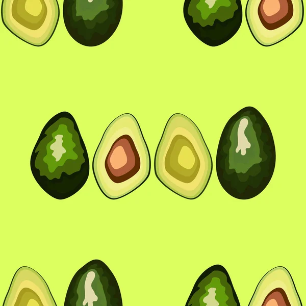 Avocado seamless pattern on background. Whole and cut avocado — Stock Vector