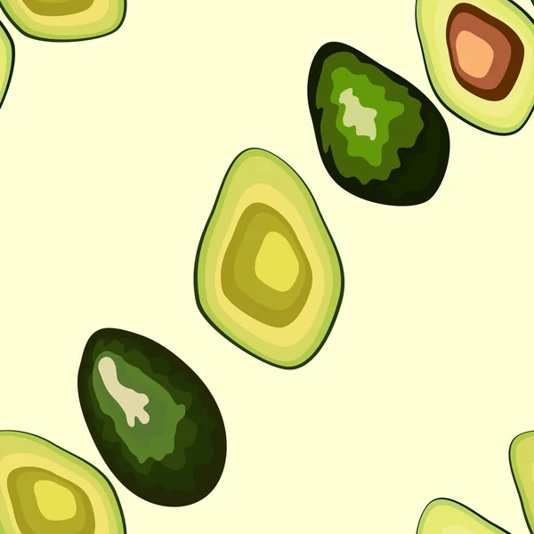 Patrón sin costura de aguacate. Aguacate entero y en rodajas — Vector de stock