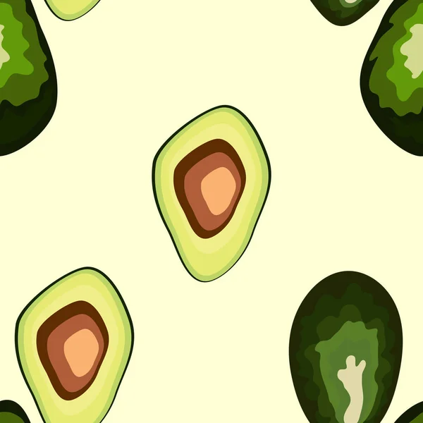 Avocado seamless pattern. Whole and sliced avocado — Stock Vector