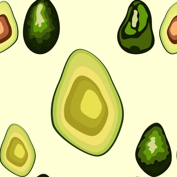 Avocado nahtlose Muster. Druck-, Stoff- und Bio-, vegane Rohstoffverpackungen. Textur für ökologische und gesunde Ernährung — Stockvektor