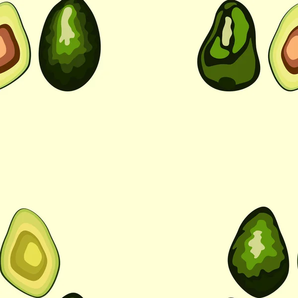 Modello senza cuciture avocado su sfondo. Avocado intero e tagliato — Vettoriale Stock