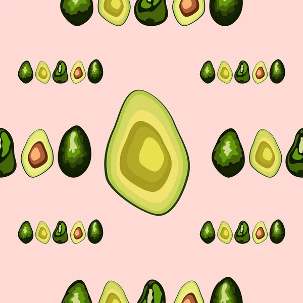 Avocado seamless pattern. Whole and sliced avocado — Stock Vector