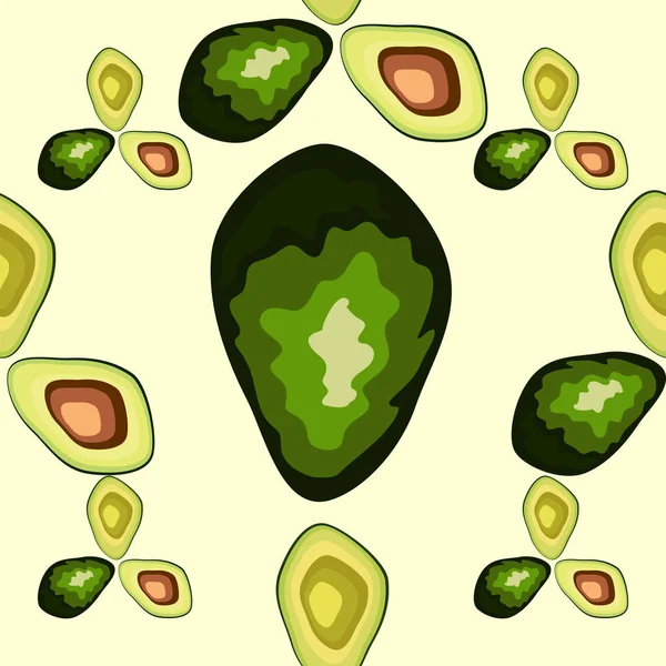 Avocado nahtlose Muster. Druck-, Stoff- und Bio-, vegane Rohstoffverpackungen. Textur für ökologische und gesunde Ernährung — Stockvektor