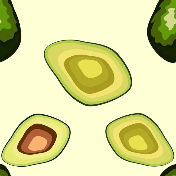 Avocado naadloze patroon. Geheel en gesneden avocado — Stockvector