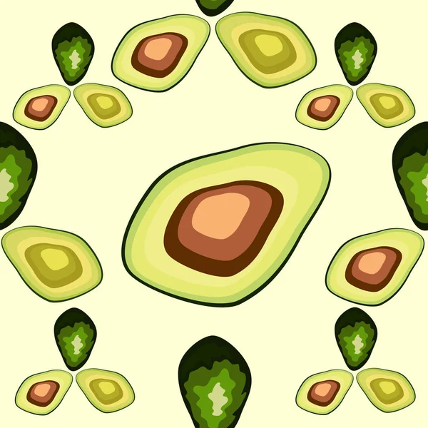 Modello senza cuciture di avocado. Avocado intero e affettato — Vettoriale Stock