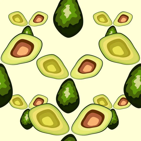 Авокадо безшовний візерунок. Цілий і нарізаний авокадо — стоковий вектор