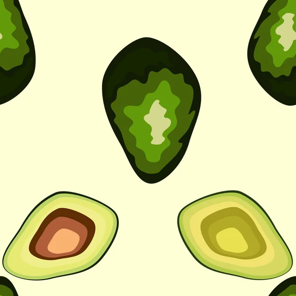 Бесшовный рисунок авокадо. Целый и нарезанный авокадо — стоковый вектор