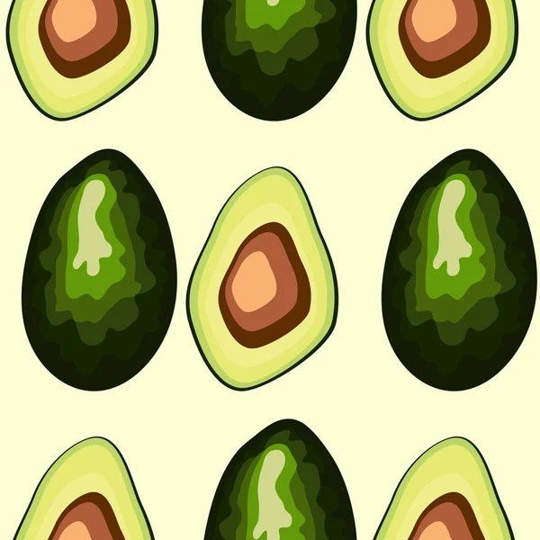 Modello senza cuciture di avocado. Avocado intero e affettato — Vettoriale Stock