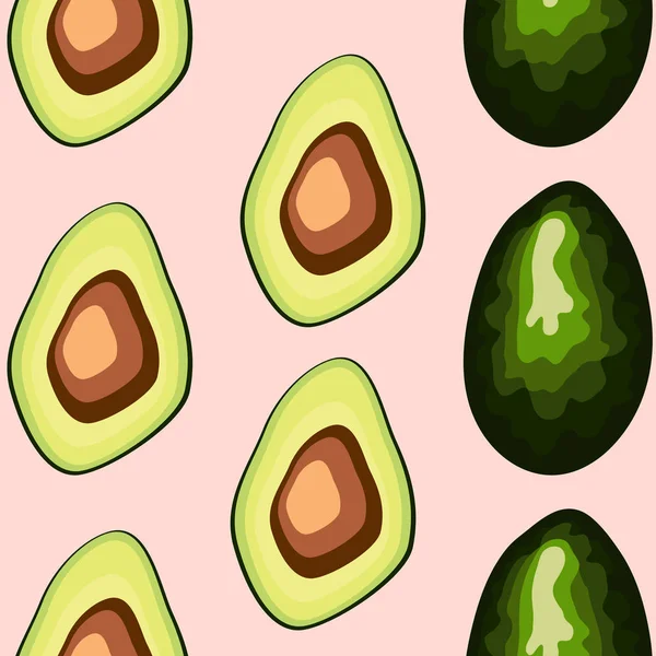 Avocado seamless pattern on background. Whole and cut avocado — Stock Vector