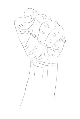 Feminist hareketin sembolü. Kadın eliyle yumruğu yukarı kaldır. Kız Gücü. Mutlu Kadınlar Günü konsepti.