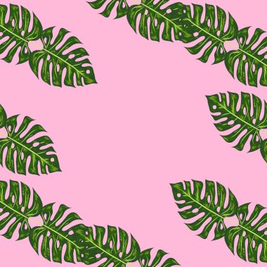 Tropikal palmiye yaprakları, monstera, orman yaprağı vektör sorunsuz çiçek yaz desen arka plan