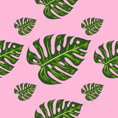 Tropikal palmiye yaprakları, monstera, orman yaprağı vektör sorunsuz çiçek yaz desen arka plan