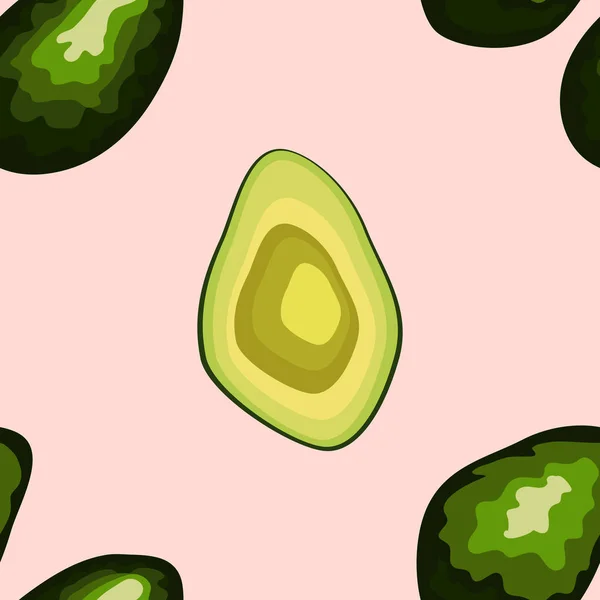 Avocado nahtlose Muster auf dem Hintergrund. ganze und geschnittene Avocado — Stockvektor