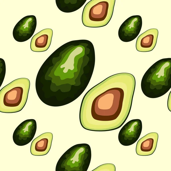 Patrón sin costura de aguacate. Aguacate entero y en rodajas — Archivo Imágenes Vectoriales