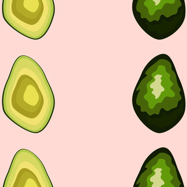 Avocado seamless pattern on background. Whole and cut avocado — Stock Vector