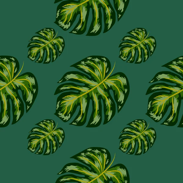 Hojas de palma tropical, monstera, hoja de la selva vector inconsútil floral verano patrón fondo — Archivo Imágenes Vectoriales