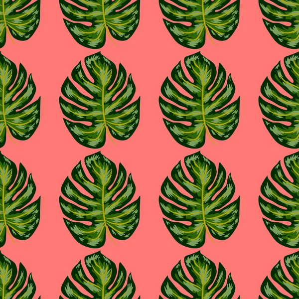 Padrão tropical. Textura sem costura com folhas desenhadas à mão brilhantes de Monstera . — Vetor de Stock