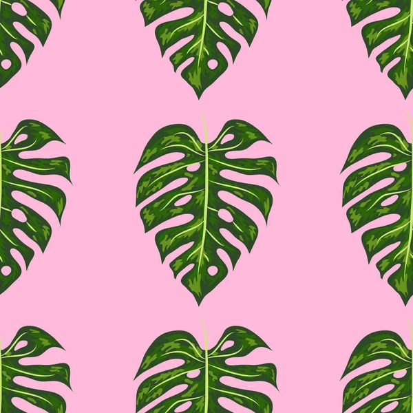 熱帯パターン。モンテラの明るい手描きの葉とシームレスな質感. — ストックベクタ
