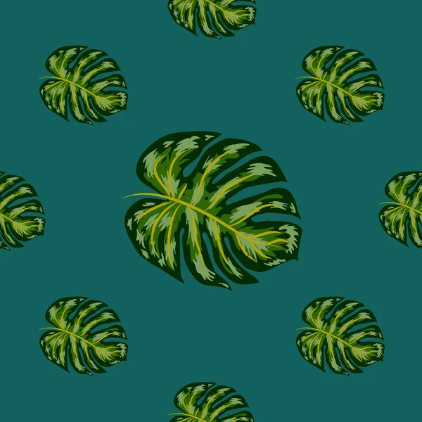 Hojas de palma tropical, monstera, hoja de la selva vector inconsútil floral verano patrón fondo — Archivo Imágenes Vectoriales