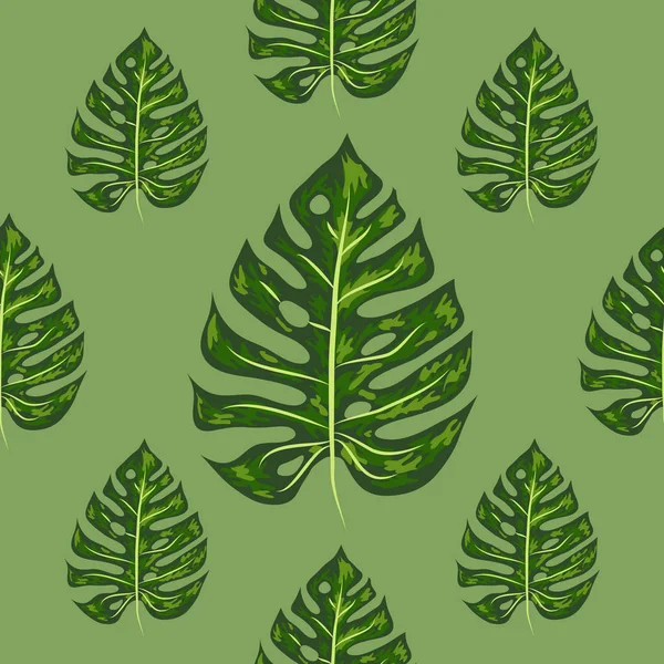 Tropiska palmblad, monstera, djungel blad vektor sömlös blommig sommar mönster bakgrund — Stock vektor