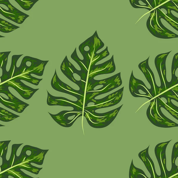 Schema Tropicale. Texture senza cuciture con foglie disegnate a mano luminose di Monstera . — Vettoriale Stock