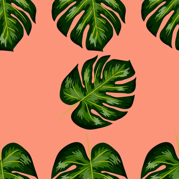 Hojas de palma tropical, monstera, hoja de la selva vector inconsútil floral verano patrón fondo — Archivo Imágenes Vectoriales