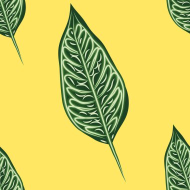 Hafif arka planda dikişsiz tropikal Ficus Elastica deseni. Egzotik baskı. Vintage motifler.