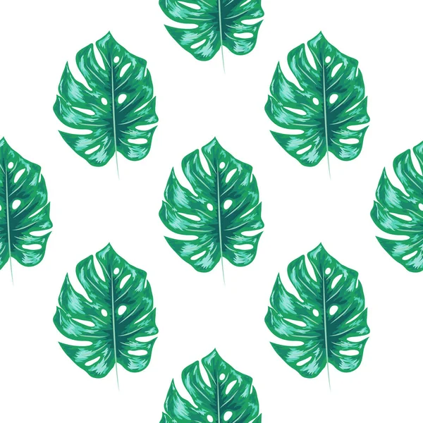 Desenho de folhas tropicais com folhas de plantas Monstera azuis. Padrão de repetição sem costura . —  Vetores de Stock