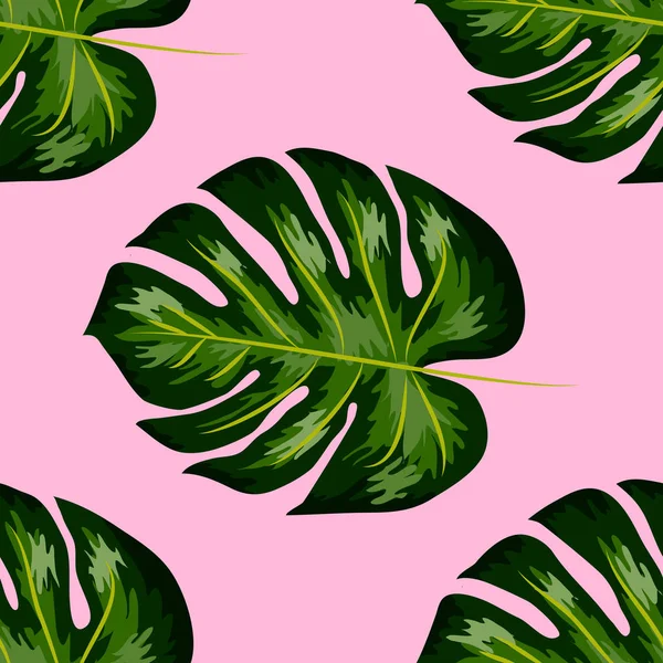 熱帯の葉と植物のシームレスなパターン。背景デザイン。ハワイアンスタイルのプリント、ラッピングペーパーに最適 — ストックベクタ