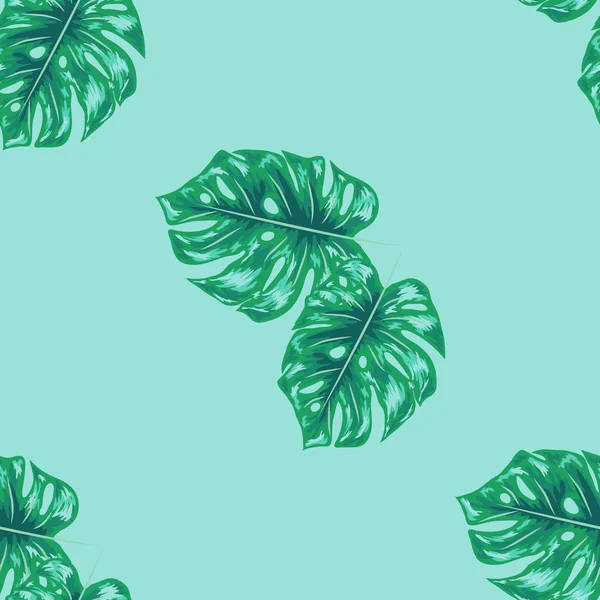 Indigo padrão sem costura com folhas de palmeira monstera. Verão design de tecido de camuflagem tropical . — Vetor de Stock