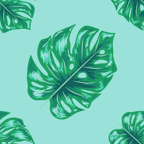 Diseño de hojas tropicales con hojas de plantas azules de Monstera. Patrón de repetición sin fisuras . — Vector de stock