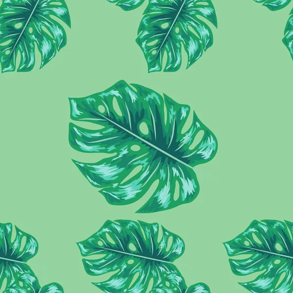 Tropiska löv design featuring blå monstera växtblad. Sömlöst upprepande mönster. — Stock vektor