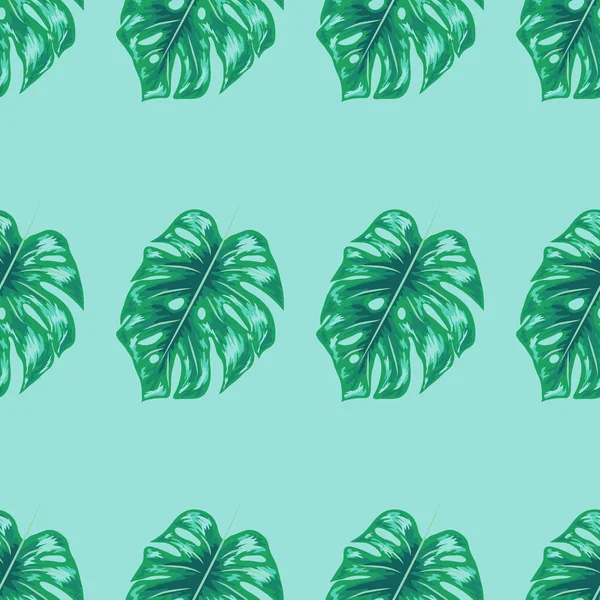 Desenho de folhas tropicais com folhas de plantas Monstera azuis. Padrão de repetição sem costura . —  Vetores de Stock